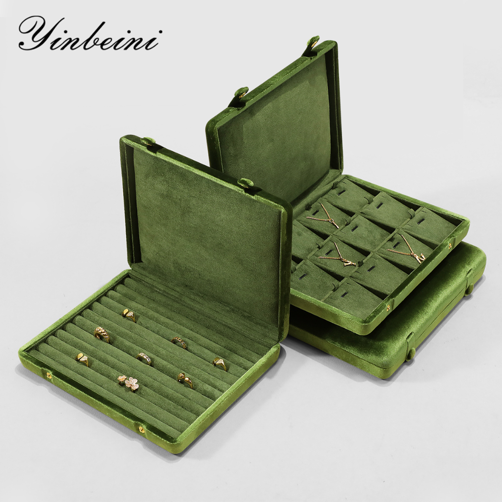 Yinbeini กล่องเก็บเครื่องประดับกำมะหยี่ขนาดใหญ่ สำหรับเก็บแหวน ต่างหู จี้ กล่องจัดแสดงเครื่องประดับ XB006