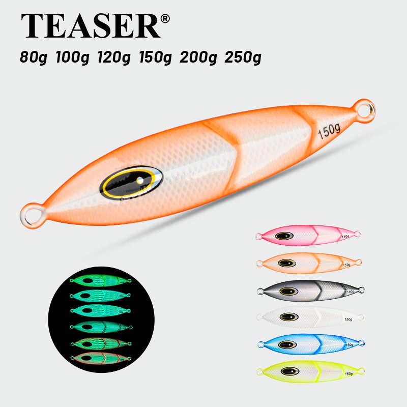 TEASER【J157】80g 100g 120g 150g 200g 250g ตะขอตกปลาแบบโลหะ ขุนทองคำ ปลาตกช้า ตะขอตกปลาสำหรับปลากรุ๊ปเปอร์ ปลาทู ตกปลาทะเลลึกเรืองแสง ใช้เหยื่อแข็ง ไม่ต้องใช้ตะขอช่วย
