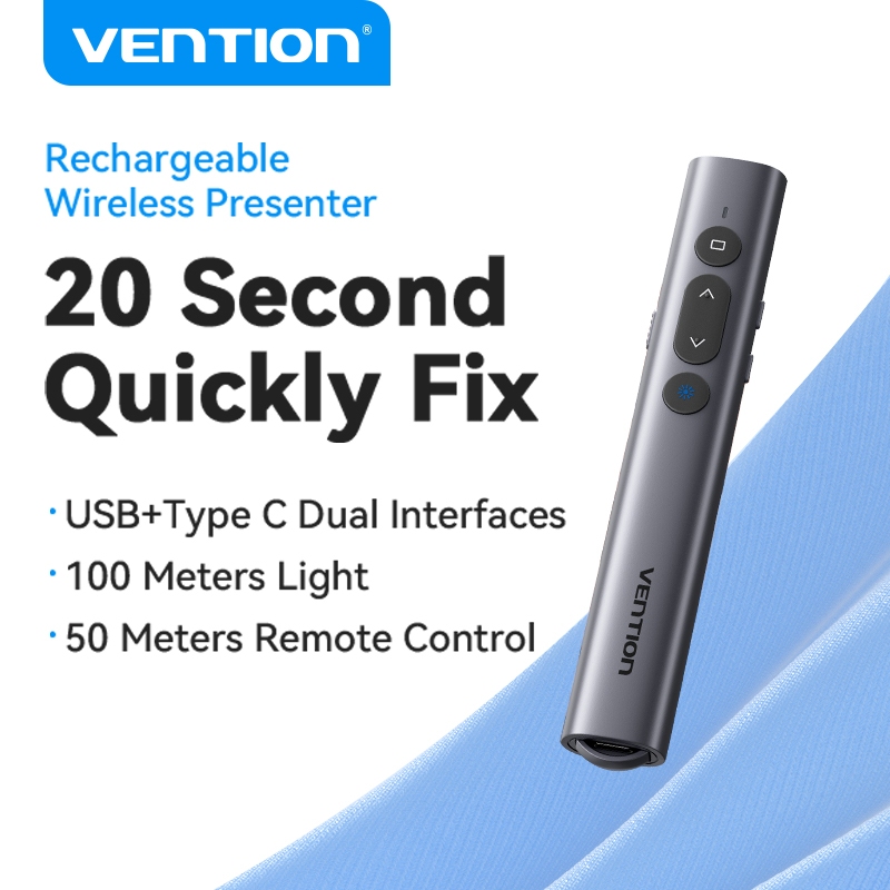 Vention Wireless Presentation Pen พรีเซ็นเตอร์ไร้สาย Laser Pointer 2.4GHz Wireless Page Turning Pen PowerPoint Presenter for  PPT Windows