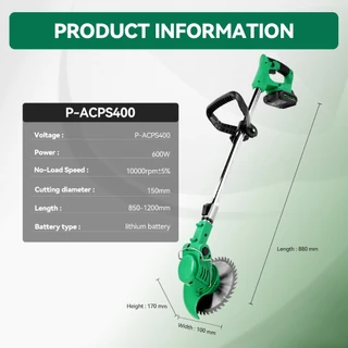 RYOKU เครื่องตัดหญ้าไร้สาย 20V แบตเตอรี่ลิเธียมแบบชาร์จไฟได้