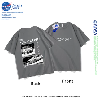 NASA เสื้อยืดชายหญิงแขนสั้น สตรีทฮิปฮอป summer ขอบฟ้า GTR พิมพ์ลาย คอตตอน คอกลม หลวมและระบายอากาศ