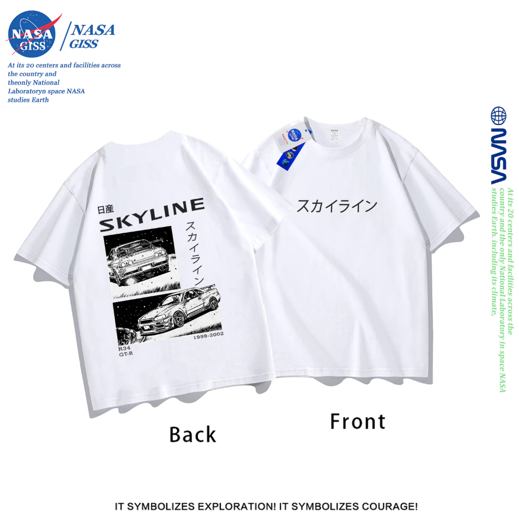 NASA เสื้อยืดชายหญิงแขนสั้น สตรีทฮิปฮอป summer ขอบฟ้า GTR พิมพ์ลาย คอตตอน คอกลม หลวมและระบายอากาศ