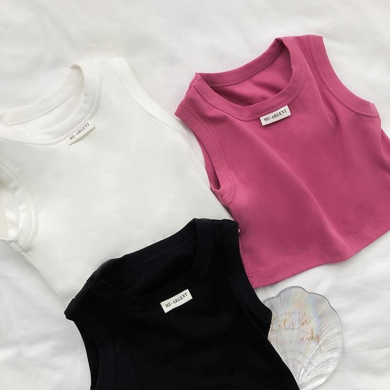 Olivia Kids💕พร้อมส่ง💕เสื้อกั๊กแขนกุดสำหรับสาว ๆ เสื้อยืดคอกลม เวอร์ชั่นเกาหลีถักด้านบน