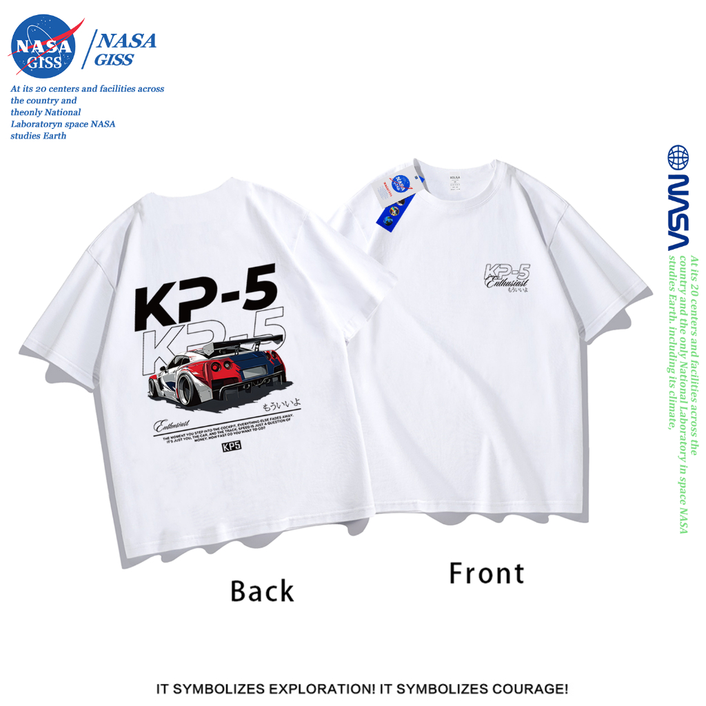 NASA เสื้อยืดชายหญิงแขนสั้น สตรีทฮิปฮอป summer รถสปอร์ต KP5 พิมพ์ลาย คอตตอน คอกลม หลวมและระบายอากาศ