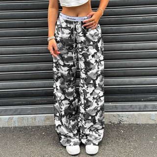 GDTIMA Baggy Retro Camouflage Cargo Pants For Women High Waist Casual Loose Wide Leg Street Trousers