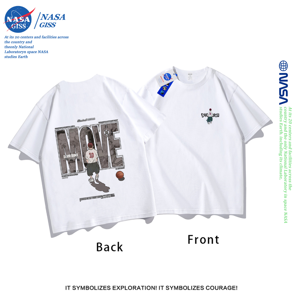 NASA เสื้อยืดชายหญิงแขนสั้น สตรีทฮิปฮอป summer สแลมดังก์ พิมพ์ลาย คอตตอน คอกลม หลวมและระบายอากาศ