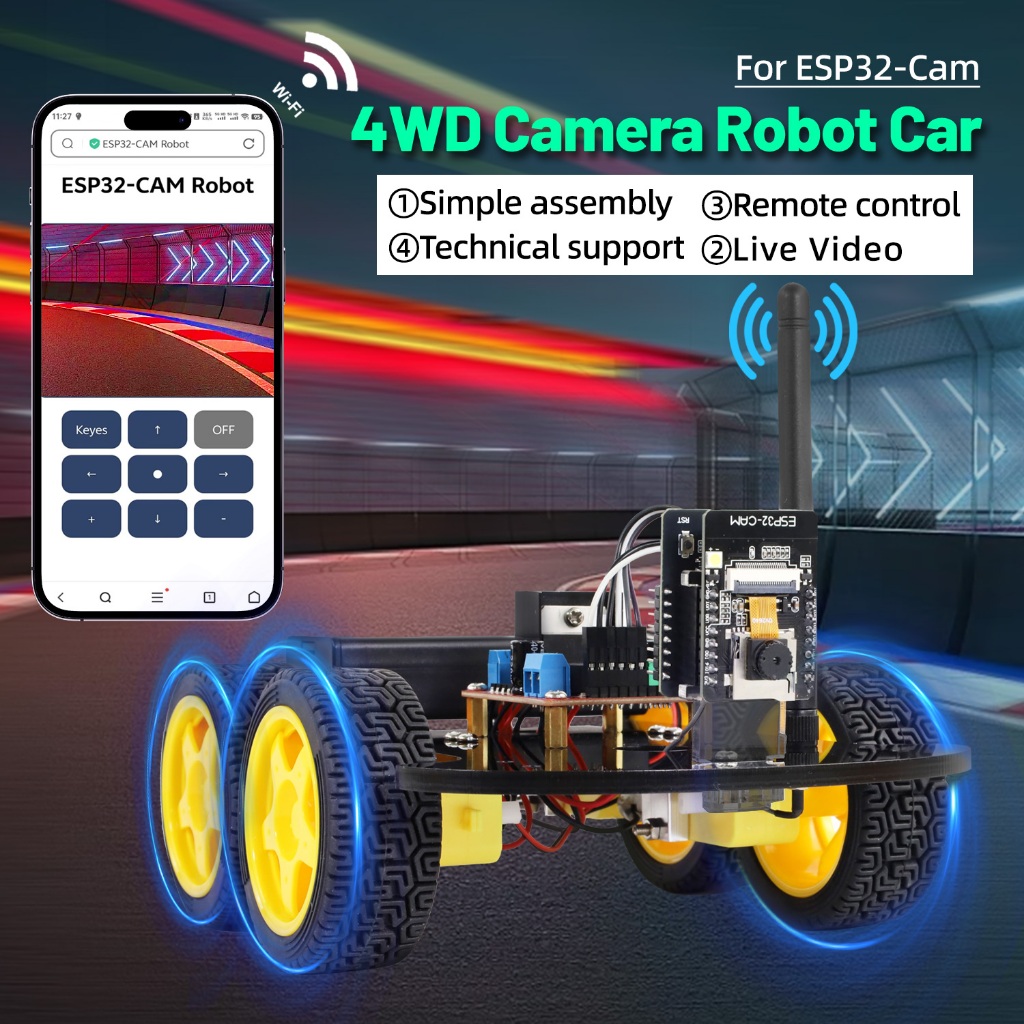 Keyestudio ESP32-Cam 4WD หุ่นยนต์รถชุด WIFI และกล้องสําหรับ Arduino ESP32 DIY ชุดการเขียนโปรแกรม