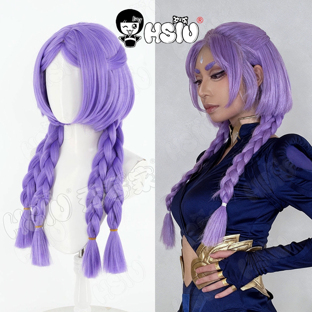 Yunara คอสเพลย์วิกผม HSIU 60 ซม.สีม่วง Braids ผมยาววิกผมสังเคราะห์ + หมวกวิกผมเกม League of Legends 