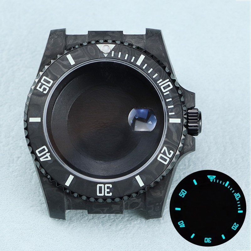 เคสดําน้ําคาร์บอนไฟเบอร์ 40.5 มม. เหมาะสําหรับ 3135 Movement Sapphire Glass คาร์บอนไฟเบอร์ Bezel Blu