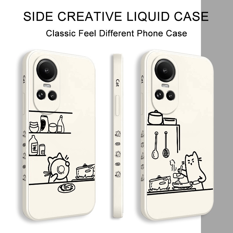 เคสโทรศัพท์สําหรับOPPO Reno 10Pro 10 8Z 8 Pro 8T T Z 7Z 6 5 Pro Plus 5G 4GทําอาหารแมวCreative Design