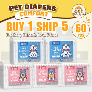 【BUY 1 SHIP 5】Pet Diapers Dog Cat Diapers 60PCS Absorbent Quick Disposable Male/Female XXS XS S M L XL