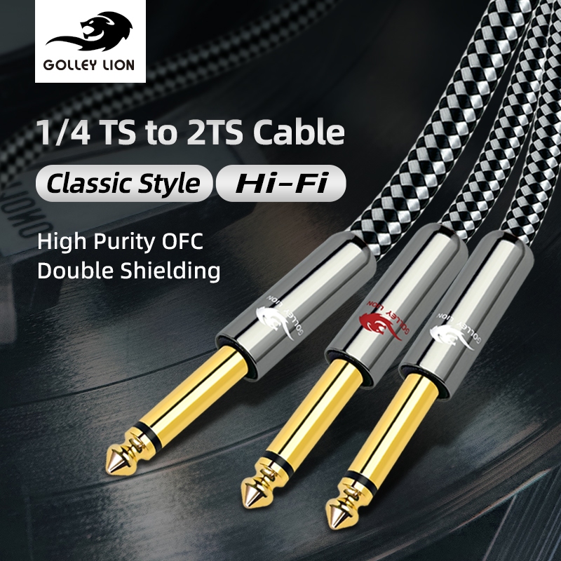 GOLLEY LION 6.35 มม.1/4 TS ชายคู่ 6.35 มม.1/4 TS ชาย Mono สเตอริโอ Y สาย Splitter สายไฟ