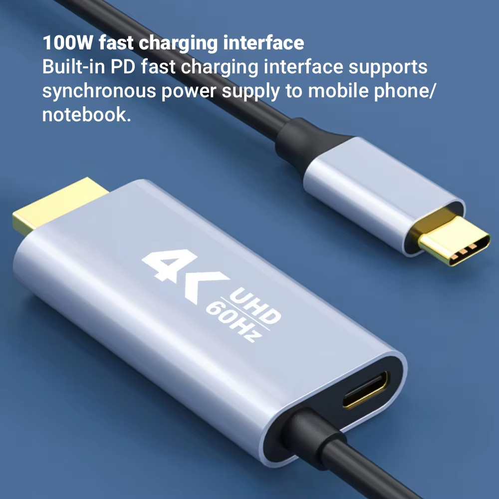 4K 60Hz Type C ถึง HDMI สายวิดีโอที่รองรับ 100W PD Fast Charging Adapter Type C ถึง HD 1.8 M สําหรับ Home Office แล็ปท็อป - รูปที่ 5