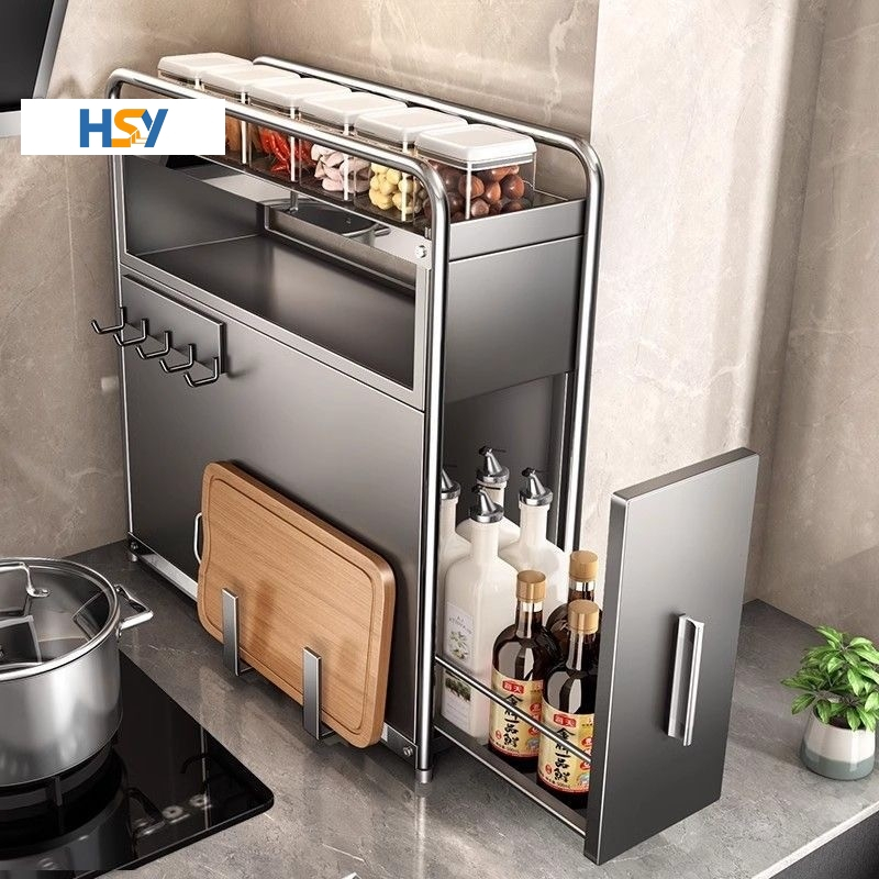 HSY ชั้นวางเครื่องปรุงอเนกประสงค์ ชั้นวางเครื่องปรุง2-3ชั้น ชั้นวางเครื่องครัวพร้อมลิ้นชัก กันสนิมกันฝุ่น