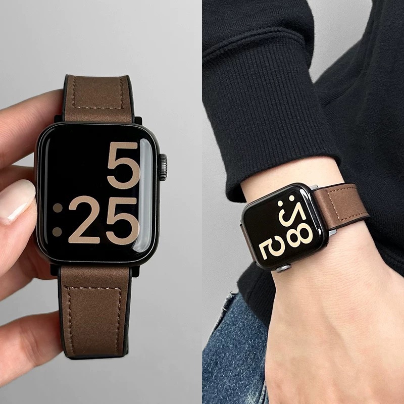 สําหรับ Apple Watch S11/10/9/8/7/6/5/SE สร้อยข้อมือหนังกันน้ํา cowhide สายรัดข้อมือกีฬาสําหรับ Iwatch 49/46/45/44/41/40/43/38/42 มม.