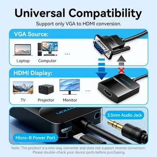 [ขายดี] Vention อแดปเตอร์ VGA to HDMI 1080P แก้ปัญหาจอเก่าเชื่อมต่อไม่ติด ใช้งานง่ายทันที