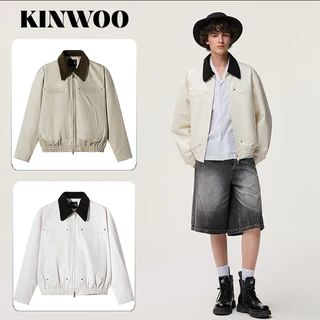 KINWOO 【ใหม่】แจ็กเก็ตสวย ดีไซน์ American Vintage ทรง Boxy กระเป๋า Cargo คอปก ใส่ได้ทั้งผู้ชายและผู้หญิง หลวม สบายการออกแบบใช้สีตัดกันอย่าง