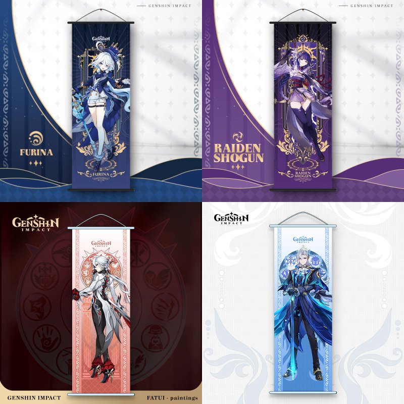 Genshin impact ภาพวาดแขวน Genshin impact Mavuika Citlali Neuvillette ผ้าไหมผ้าโปสเตอร์