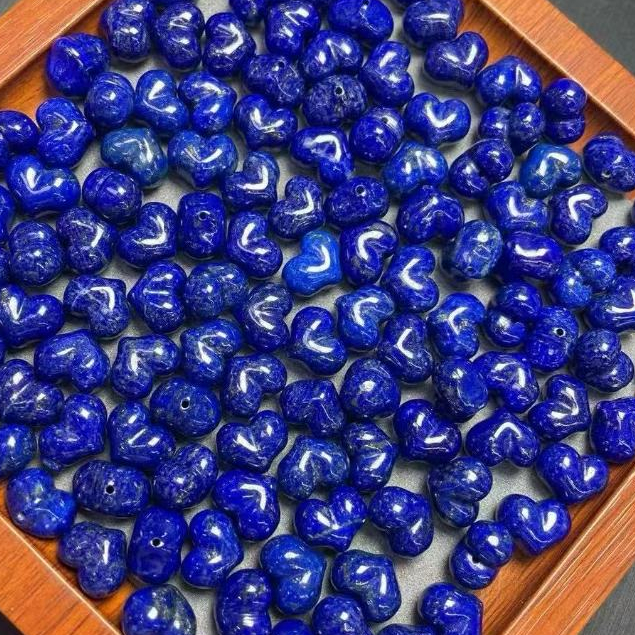 ธรรมชาติ Lapis Lazuli ผายลมพีชหัวใจประมาณ 10 มม.บน Lower Through Hole Lapis Lazuli แกะสลักชิ้นคริสตัล Hand-Made เครื่องประดับ diy อุปกรณ์เสริม Simple All-Match ของขวัญ