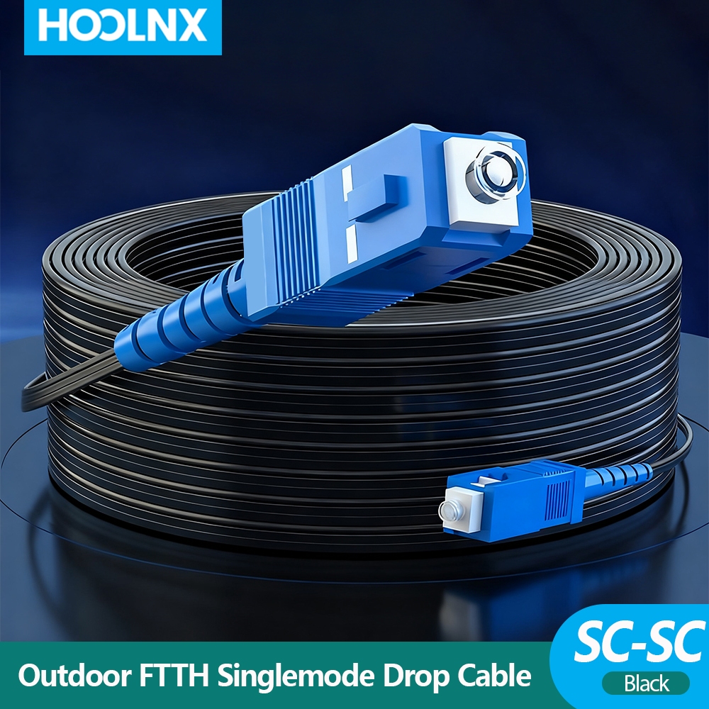 HOOLNX Outdoor FTTH Drop Cable, 1/2 Core 3 Steel Wires, SC/SC Simplex/Duplex, LSZH Jacket Black, Custom 50-250m ความยาว