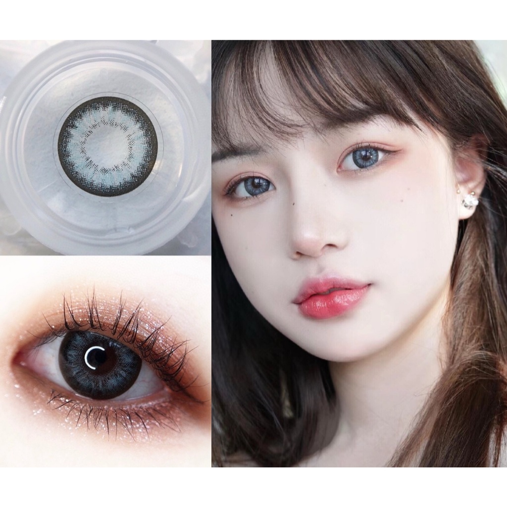 (1คู่) HSYHUI , ColorPinto Brand,14.5mm,Gdia :13.9mm,(เกรด 0-8), คอนแทคเลนส์รายปีใช้(grey)