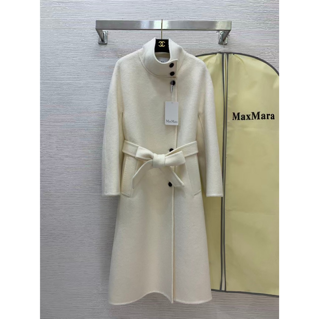 MaxMar * High-End ที่กําหนดเองขนสัตว์สองด้านคุณภาพสูงผ้าด้านข้าง Breasted Placket เข็มขัดจับคู่แคบ-เ