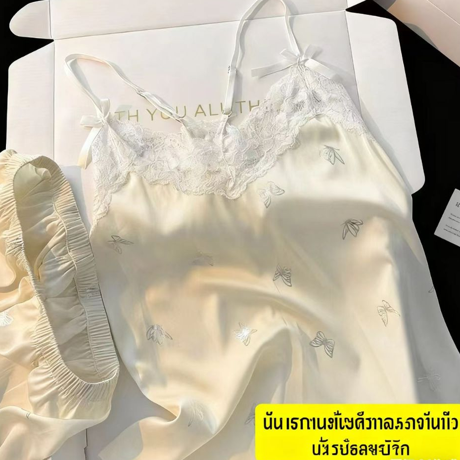 M-XL ผ้าไอซ์คีย์ ชุดนอน เซ็กซี่ บวม ไม่ต้องใส่ชั้นใน ไฮเอนด์