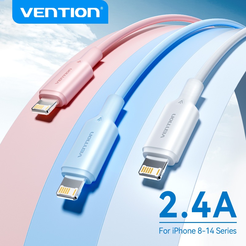 Vention สาย USB ต่อ Lightning ชาร์จเร็ว 2.4A ข้อมูล 480Mbps นุ่มทนทาน หลายสี สำหรับ iP8-14 /iPod