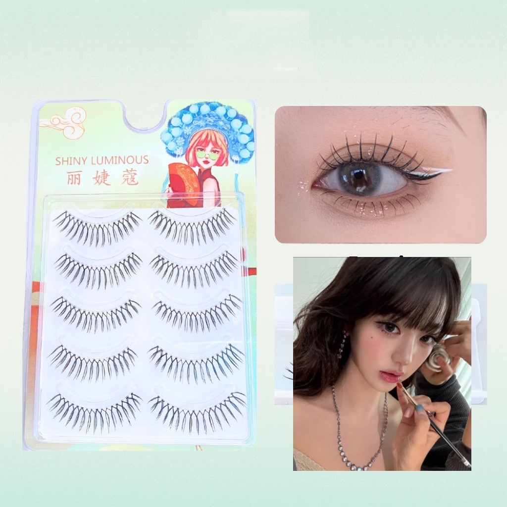 👸5 คู่ Cross ขนตาปลอม U-รูปก้านโปร่งใสการ์ตูน Eye แต่งหน้านํากลับมาใช้ใหม่ Natural Lash Extension