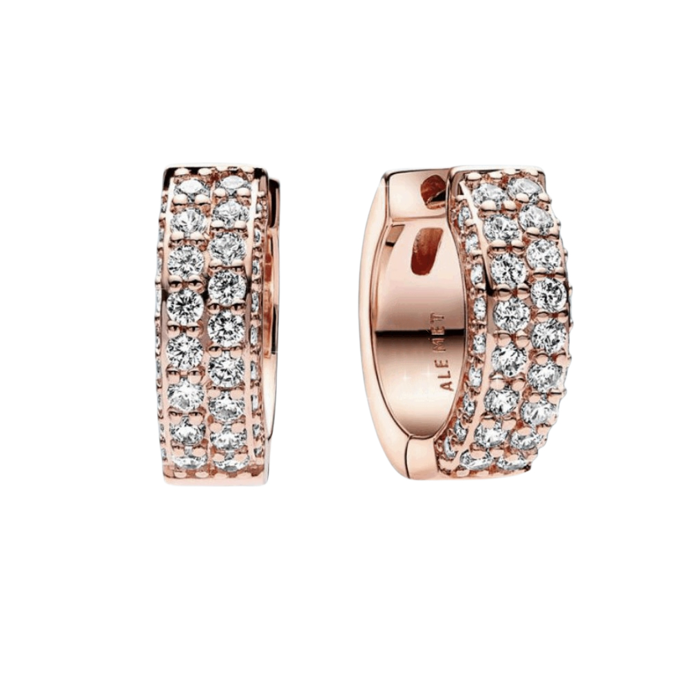 ต่างหู Pavé ฝัง Pavé สองแถว S925 วัสดุเงินกุหลาบ | ของขวัญดี