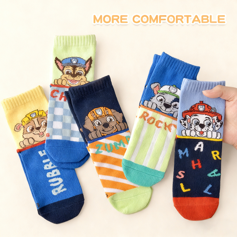 พร้อมส่ง!!!!ถุงเท้าเด็กแรกเกิด ผ้าฝ้าย ถุงเท้าเด็กแรกเกิด กันลื่น Paw patrol ชุดละ 5 คู่ / ชุด ถุงเท้าเด็กลิขสิทธิ์แท้ ผ้าฝ้ายแท้ นุ่ม ไม่มีขน