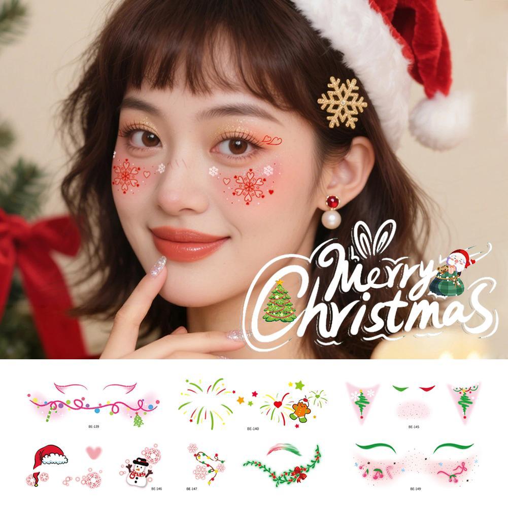 แต่งหน้าสติกเกอร์ใบหน้าต้นคริสต์มาสชายขนมปังขิงคริสต์มาสเด็กน่ารักการ์ตูนใบหน้าขั้นสูงสติกเกอร์ใหม่กันน้ํา