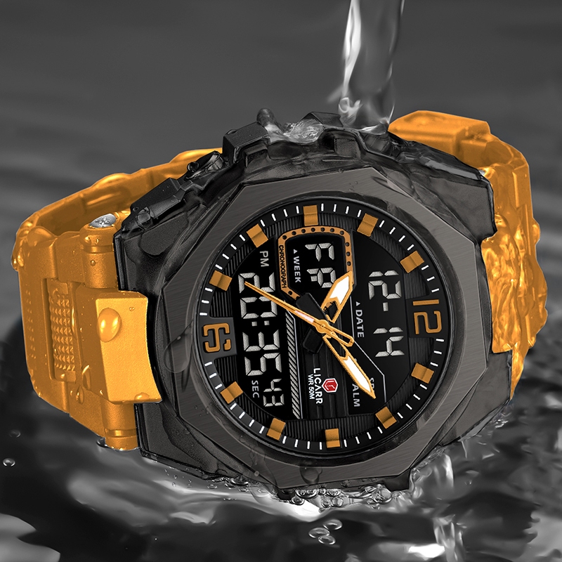 ลิการ์ แบรนด์ชั้นนําแฟชั่นนาฬิกาผู้ชายกันน้ํานับถอยหลังปฏิทินแสงนาฬิกาจับเวลา 9542