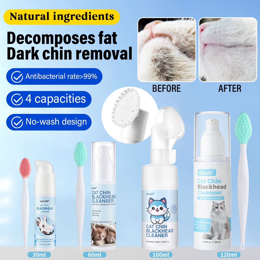 GJYC PET【แปรงฟรี!】เจลล้างสิวหัวดำแมว 30ml+แปรงซิลิโคน ป้องกันขนร่วง+ลดการอักเสบ ใช้ง่าย 3 วินาที ปลอดภัยหากเลีย เห็นผลใน 3 วัน