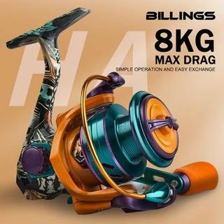 BILLINGS HA1000-6000 Series รอกหมุน, พร้อมระบบเกียร์ 5.2:1, รอกโลหะ และโรคเกอร์, วงแหวนสายขนาดใหญ่, การจับ EVA, สำหรับการตกปลาน้ำเค็มและน้ำจืด, ทนทาน