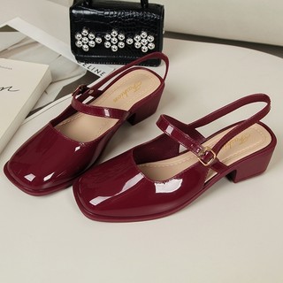 WS New Style Square-Toed Patent Leather Sandals for Women with Adjustable Buckle and Thick Heel (4 Color) #WX458