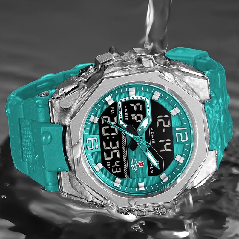 ลิการ์ กีฬากันน้ําแบรนด์ชั้นนําแฟชั่นปฏิทินดิจิตอลควอตซ์นาฬิกาผู้ชาย 9542