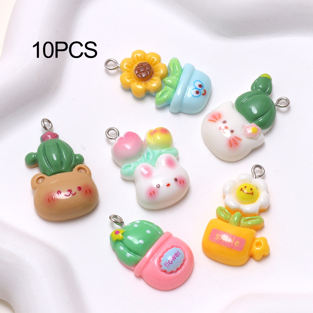 10PCS ใหม่ Kawaii แมวเรซิ่นดอกไม้จี้ Charm DIY สร้อยคอสร้อยข้อมือพวงกุญแจอุปกรณ์เสริม