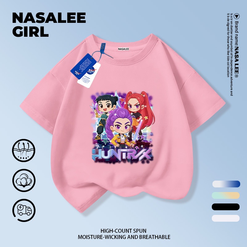 【ส่งในวันเดียวกัน × จัดส่งภายใน 2 วัน】เสื้อยืดเด็ก NASA สีชมพู ผ้าฝ้ายระบายอากาศดี ลายทีมล่าแม่มดสไตล์ K-POP 3-16 ปี ชาย-หญิง ทรงสวมใส่สบาย