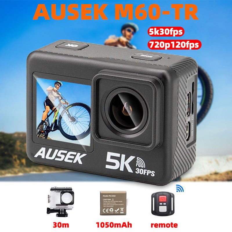 กล้องแอคชั่น AUSEK M60 AT-M60TR รุ่น Orig 5K 30FPS 20MP จอ LCD ระบบสัมผัส 2.0 นิ้ว 5X EIS หน้าจอคู่ 
