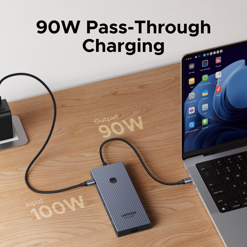 UGREEN 9-in-1 USB-C Hub HDMI 4K60Hz 5/10Gbps USB-C 3.2 USB-A 3.2 USB-A 3.0 RJ45 SD TF PD100W สําหรับ MacBook Dell HP แล็ปท็อปอุปกรณ์เสริม Docking - รูปที่ 3
