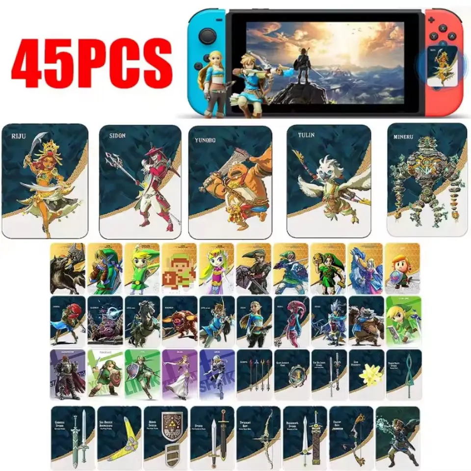 สไตล์ใหม่ 45 ชิ้น Zelda Amiibos การ์ดใช้กับ Legend of Zelda Tears of the Kingdo และ Legend of Zelda ล่าสุด Paragliding