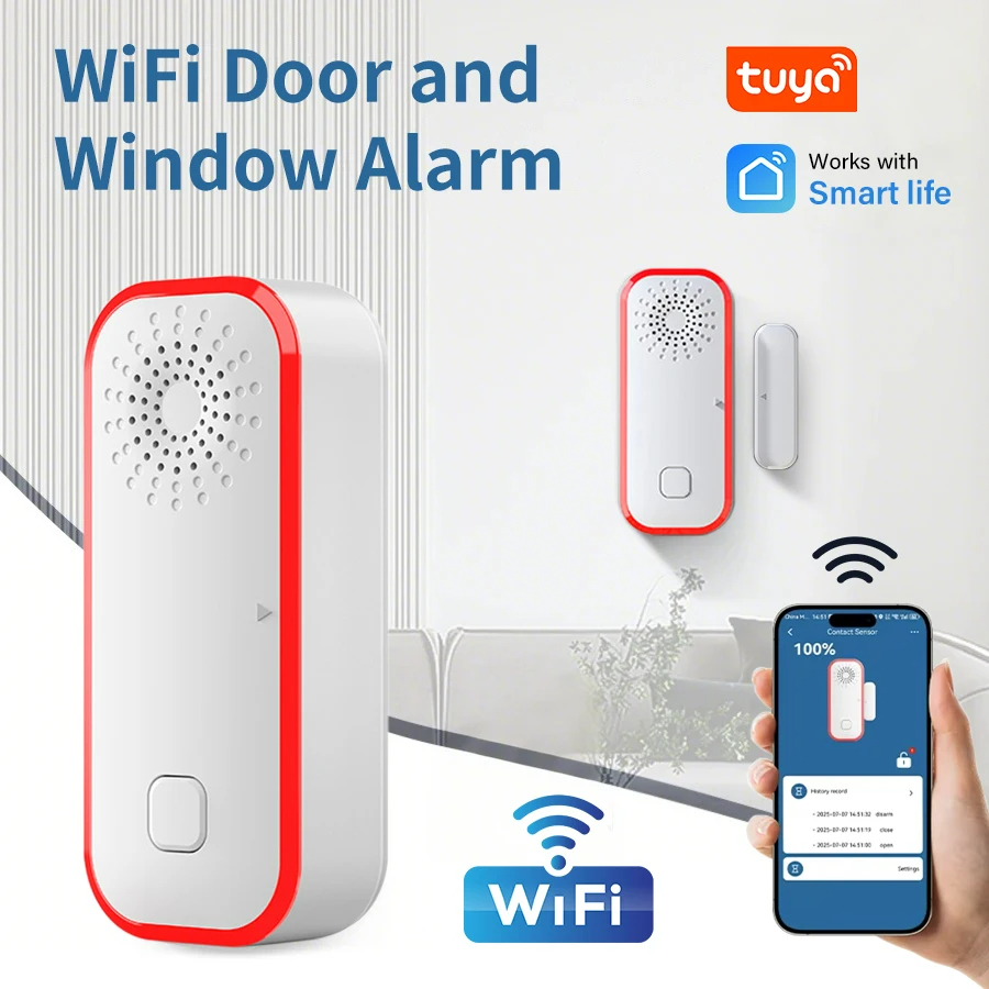 Tuya WiFi เซ็นเซอร์ประตู Contact Sensor เปิดเครื่องตรวจจับปิดสมาร์ท Home Alarm ป้องกันความปลอดภัยทํางานร่วมกับ Aleax Smart Life