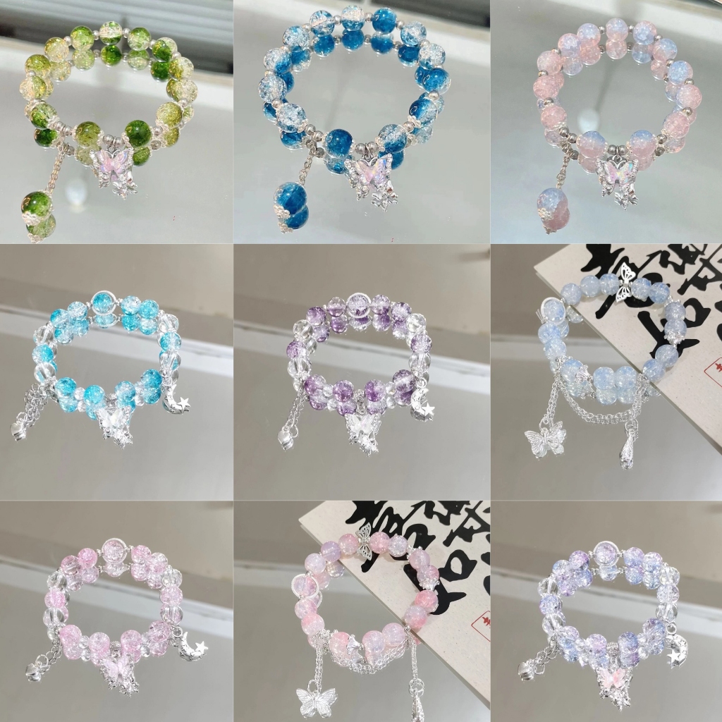 สร้อยข้อมือลูกปัดแบบผีเสื้อดวงจันทร์สีเงินวิจิตร ของขวัญวันเกิดสำหรับนักเรียนผู้หญิง