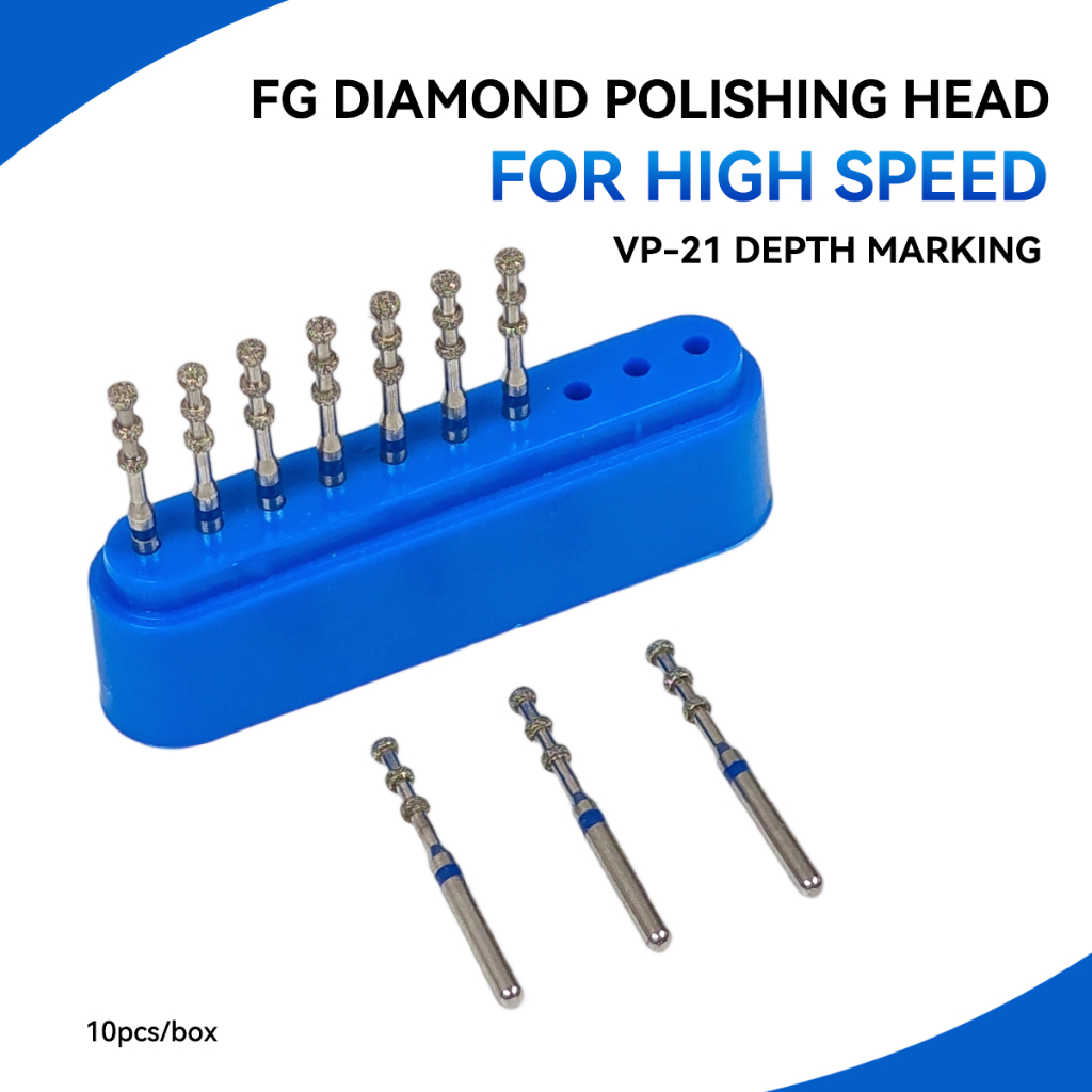 Dental Diamond Bur VP21 ชุดเครื่องหมายความลึก 10 ชิ้น/กล่อง FG1.6 มม.