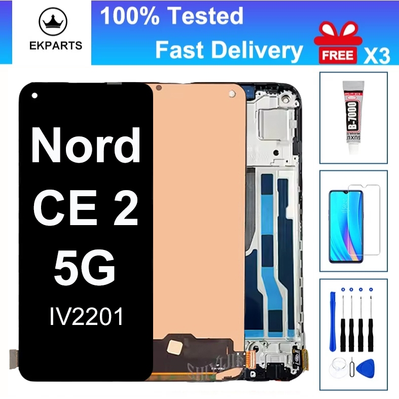 6.43 "LCD สําหรับ OnePlus Nord CE 2 CE2 5G IV2201 จอแสดงผล Touch Screen Digitizer Assembly กรอบอะไหล