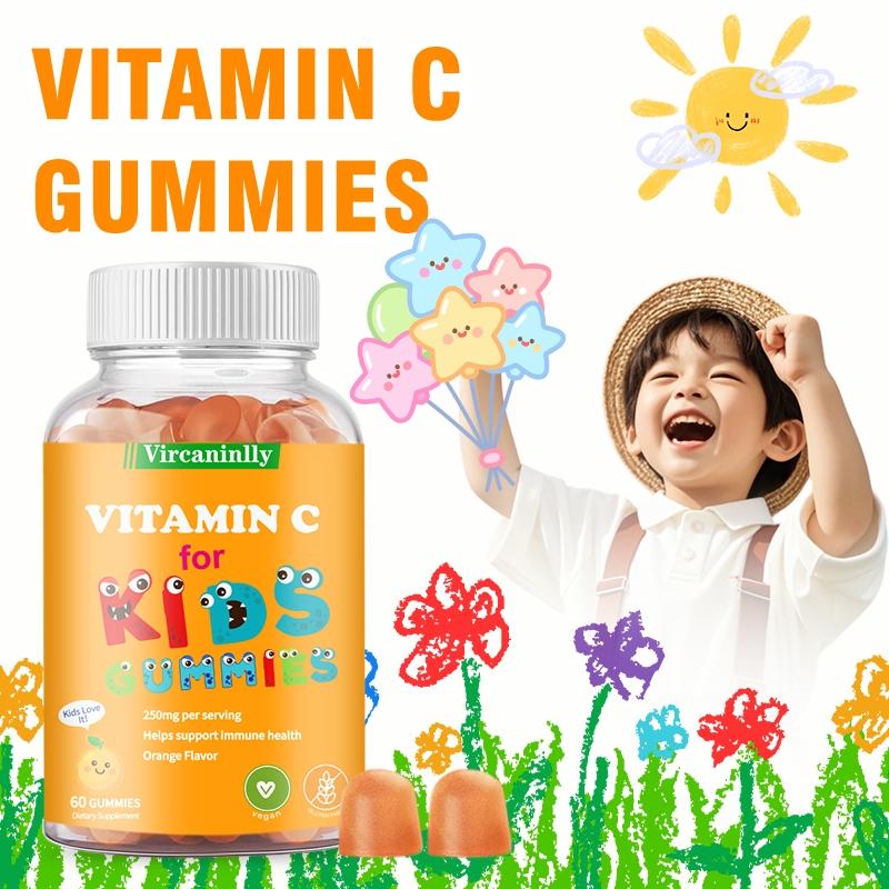 Vircaninlly Kids วิตามินซีแบบกัมมี่ 250 มก. เสริมภูมิคุ้มกัน รสส้ม 60 เม็ด