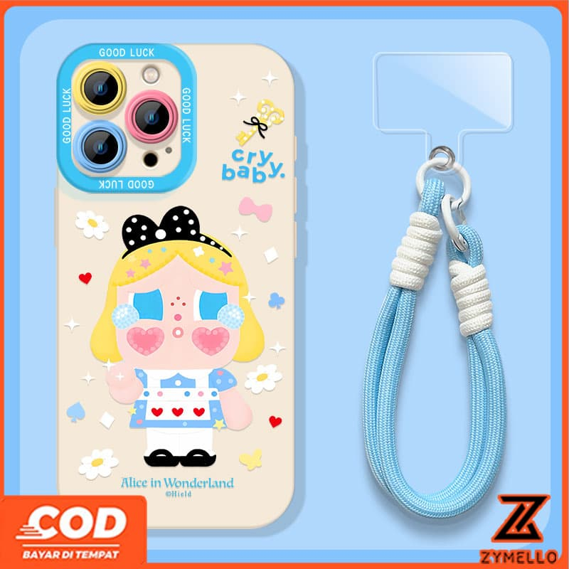 SAMSUNG สําหรับSamsung A17 A07 A06 A55 A56 A36 A12 A15 A05S S24FE S25FEสีฟ้าและสีขาวตาหมากรุกน่ารักร้องไห้เด็กเชือกเส้นเล็กกันกระแทกTPUเคสโทรศัพท์