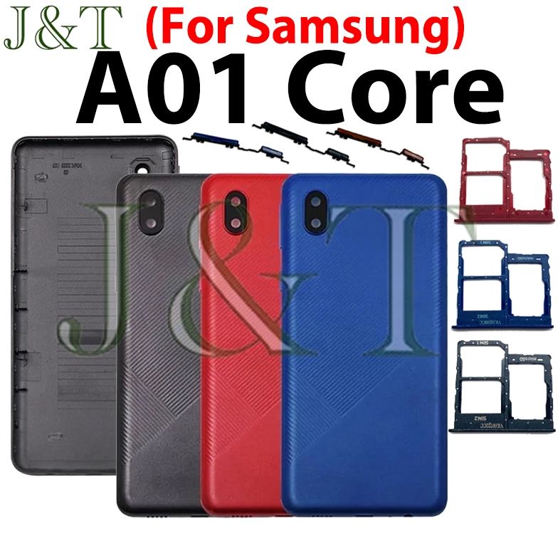 แบตเตอรี่ฝาหลังประตูด้านหลังสําหรับ Samsung Galaxy A01 Core A013 โทรศัพท์ + กรอบเลนส์กล้องอะไหล่กรณี