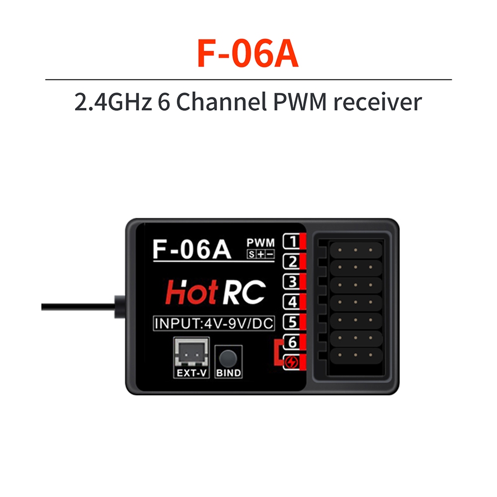 F-06A HotRC 6CH RC ตัวรับสัญญาณ 2.4GHz หลายช่องตัวรับสัญญาณ Gyro Long Range สําหรับ CT-4A CT-6A CT-8